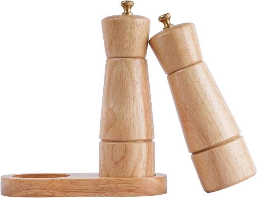 Zout en Peper Molen Set Verstelbare Keramische Zoutmolen en Roestvrij Stalen Peper Molen Rubber Hout 165 cm Hoogte Bodem Diameter 5 cm Zout en pepermolen