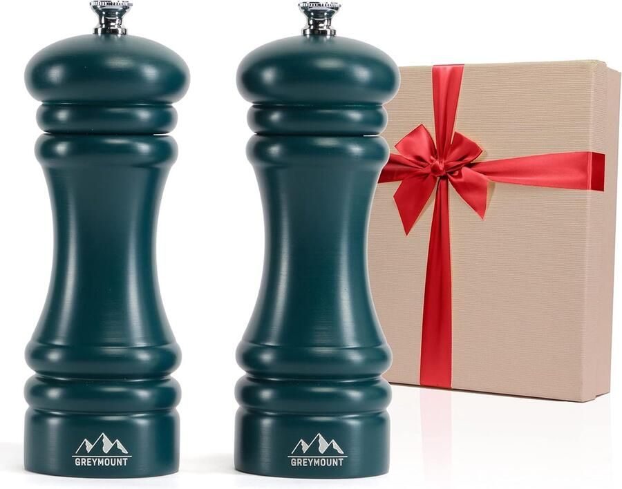 Zout- en pepermolen hout groen met premium instelbaar roestvrijstalen maalwerk cadeau-idee kruidenmolen set handmatig (17 cm 2 stuks)