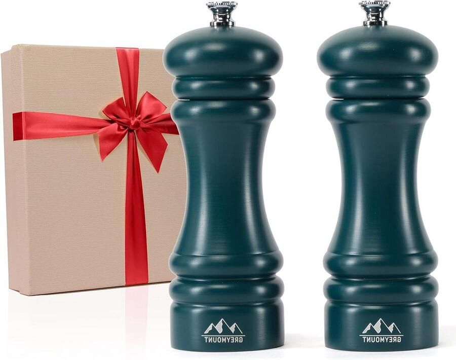 Zout- en pepermolen hout groen met roestvrijstalen maalwerk premium kwaliteit handmatig instelbaar cadeau-idee kruidenmolenset 17 cm 2 stuks