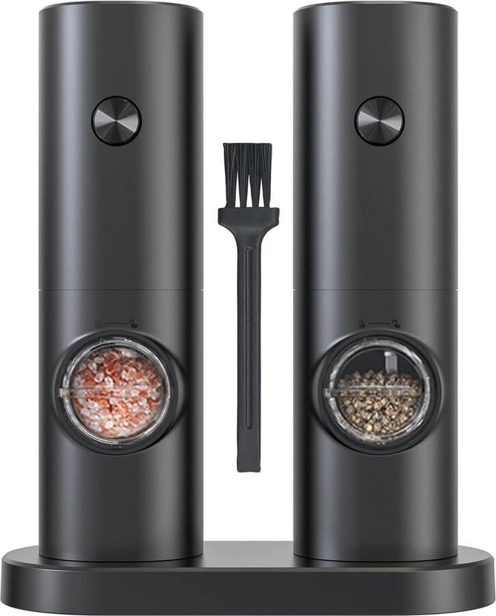 Zout- en pepermolen set elektrisch met LED-licht keramisch maalwerk instelbare ruwheid BBQ keuken zwart (batterijen)
