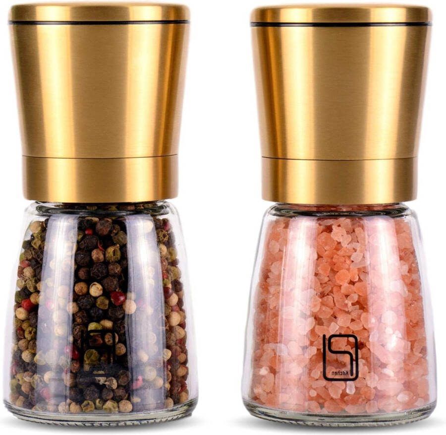 Zout- en Pepermolen Set Goud Verstelbaar Keramische Molen Gouden RVS Zoutmolen en Pepermolen Premium Kwaliteit Keuken Accessoires
