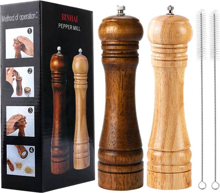 Zout en pepermolen set houten pepermolen set zout- en pepermaler kit handmatige molen stevig met sterke verstelbare keramische maalbladen 2 stuks 20 3 cm