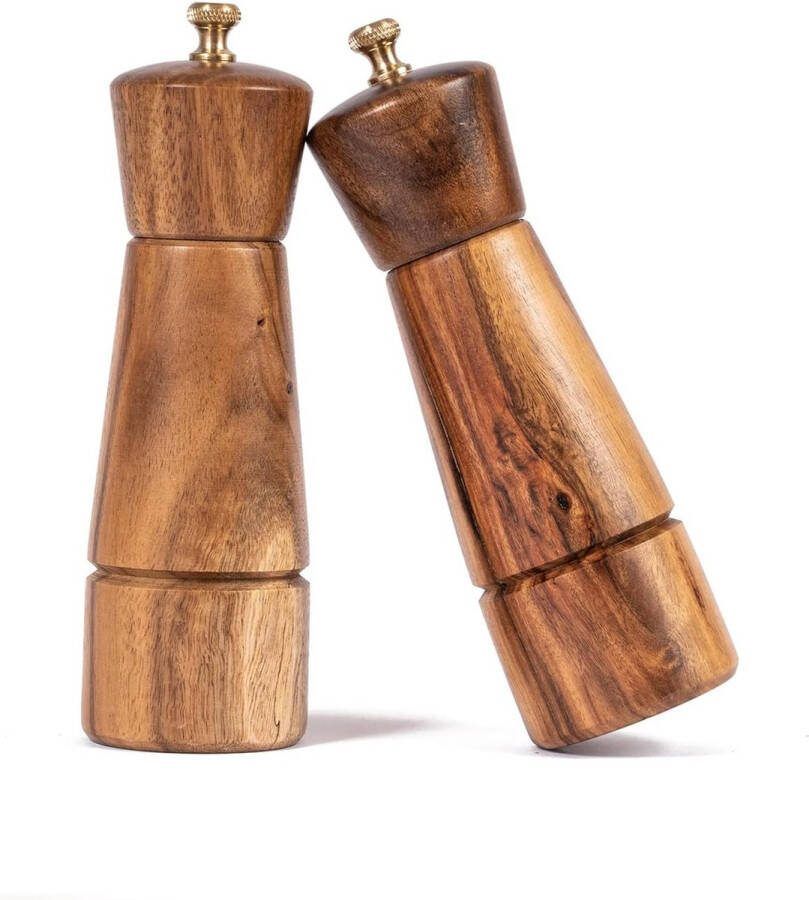 Zout en Pepermolen Set Verstelbare Keramische Molen Zoutmolen Roestvrij Stalen Molen Peper Molen Acacia Hout 16 5 cm Hoogte Bodem Diameter 5 cm (Dienblad NIET Inbegrepen)
