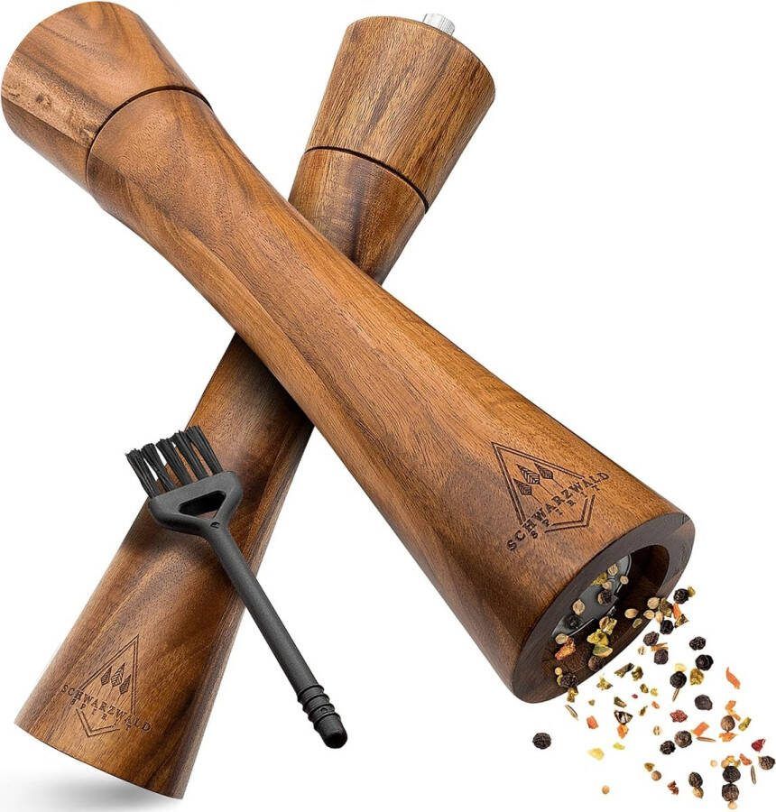 Zout en pepermolen set Zout- en pepermolen hout groot (25 5 cm) set van 2 met peper en zoutmolen kruidenmolen met keramisch maalwerk incl. reinigingskwast receptenboek keukenhulp cadeau-idee