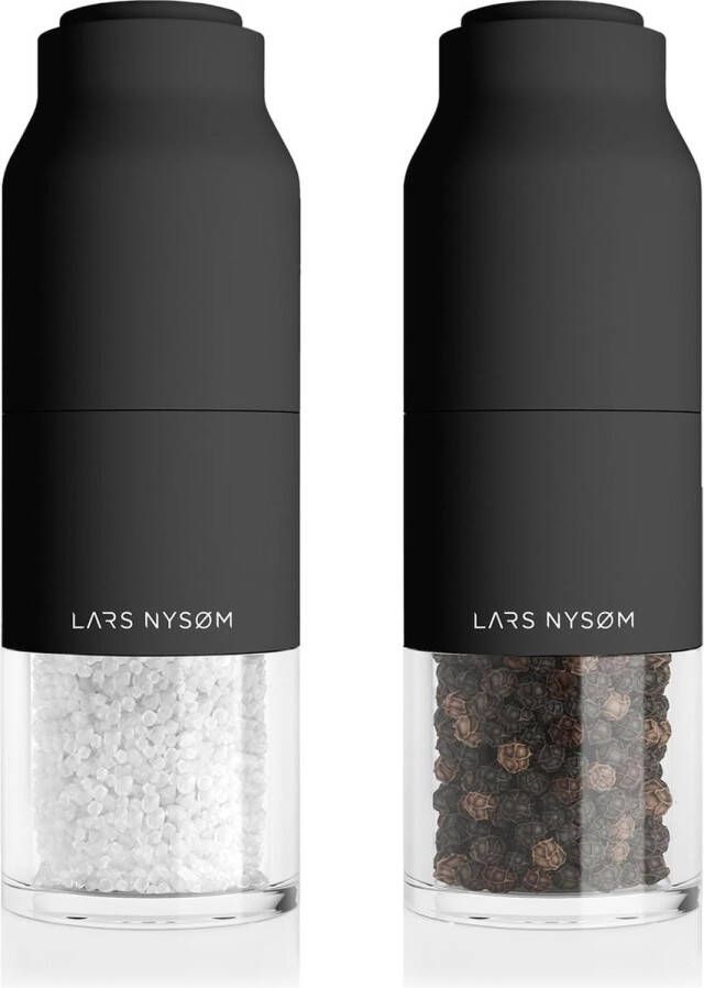 Zout en pepermolen set Zout- en Pepermolenset Roestvrij Staal met Verstelbare Molen I Fles Design Kruidenmolens Set Handleiding (Onyx Black)