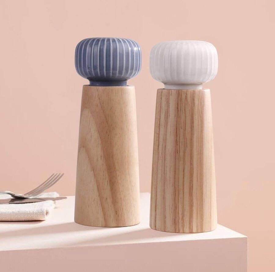 Zout- en Pepermolen van Hout en Keramiek Pepervaatje Kruidenmolen met Verstelbare Maalwerk 175 cm Lengte salt and pepper grinder set copper