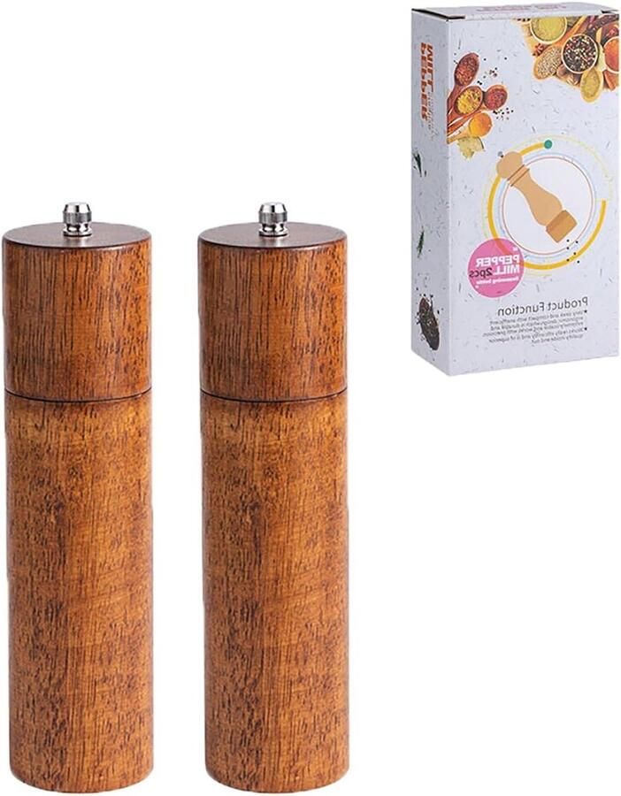 Zout en pepermolen van hout handmatige kruidenmolen verstelbaar met geschenkdoos ideaal keukenhulp cadeau-idee 21 cm