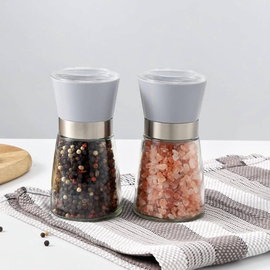 Zout- en pepermolens 2 set met keramische kern kaneel verstelbare grofheid kleur grijs draagbaar navulbare kruidenmolens thuiskeuken verjaardag housewarming geschenken