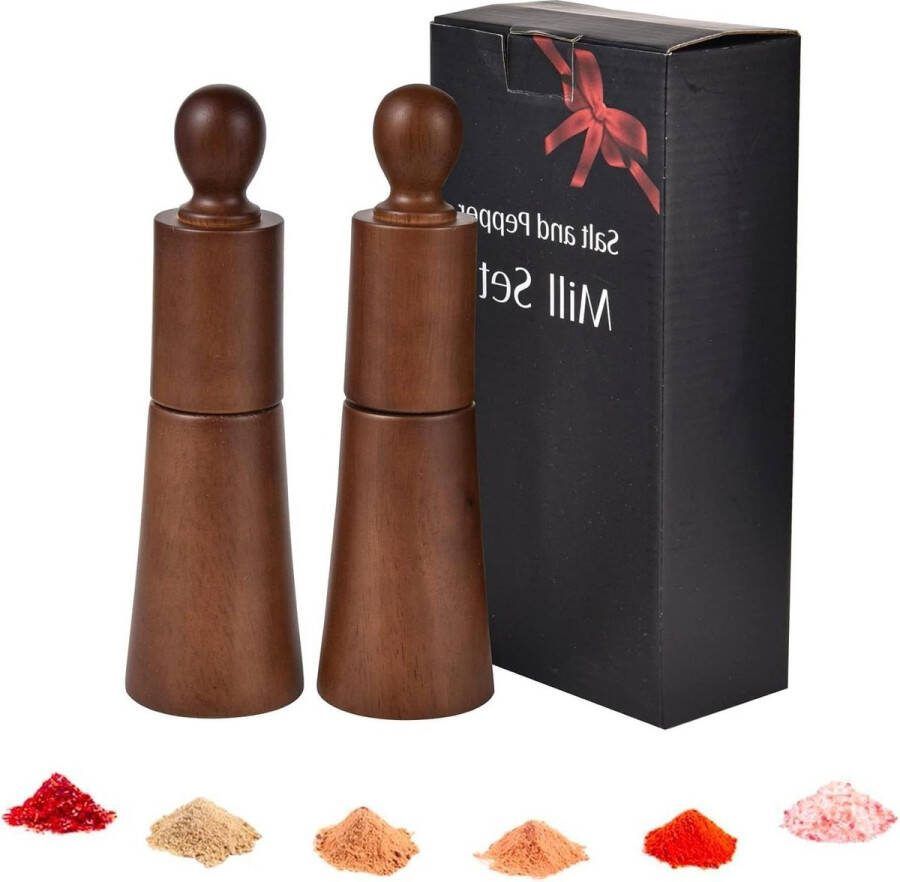 Zout- en pepermolens set van 2 Houten kruidenmolen Verstelbaar keramisch maalwerk Chilizout zeezout peperkorrels IMEEA Wooden grinder with a diameter