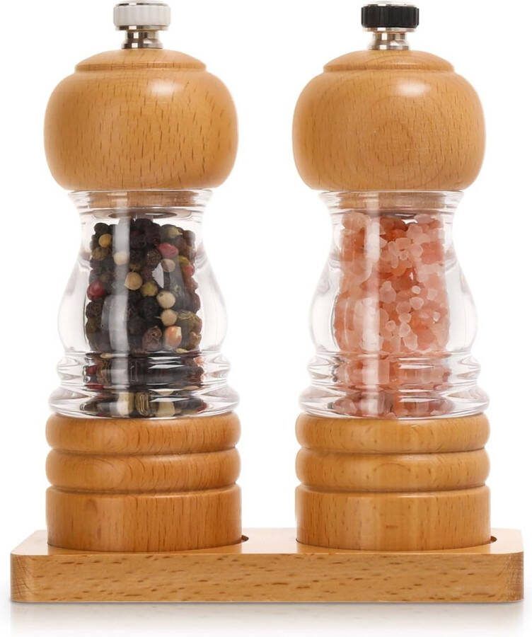 Zout- en pepermolenset 2 stuks houten handmatige pepermolens voor keuken navulbare en verstelbare kruidenmolen voor peper zout specerijen