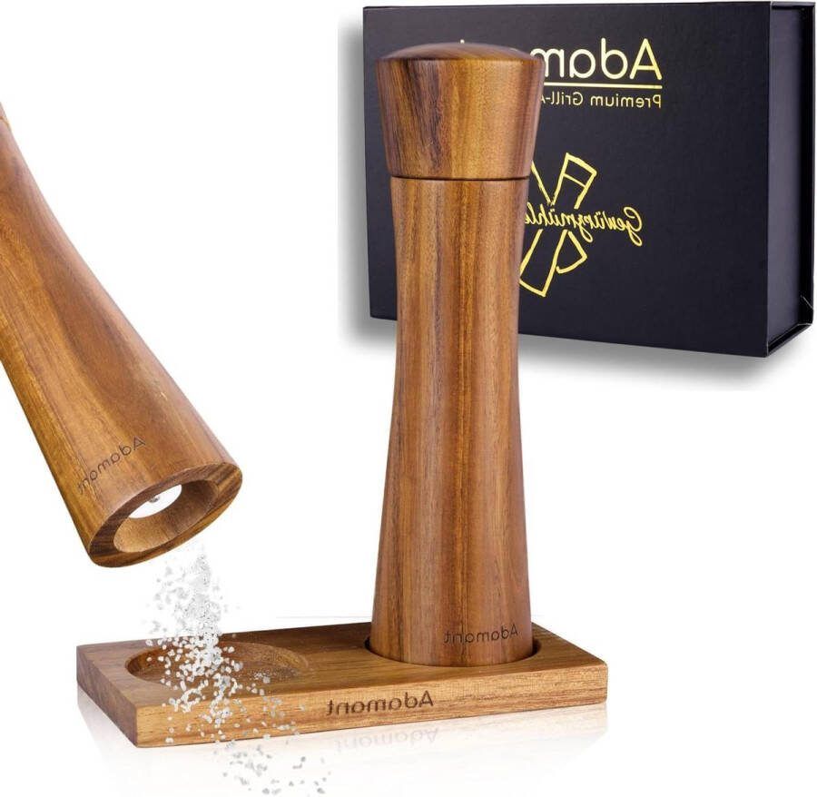 Zout- en pepermolenset [21 cm] incl. onderzetter van acaciakernhout kruidenmolen voor Himalaya zout & verse peper huwelijksgeschenk zoutmolen met keramisch maalwerk