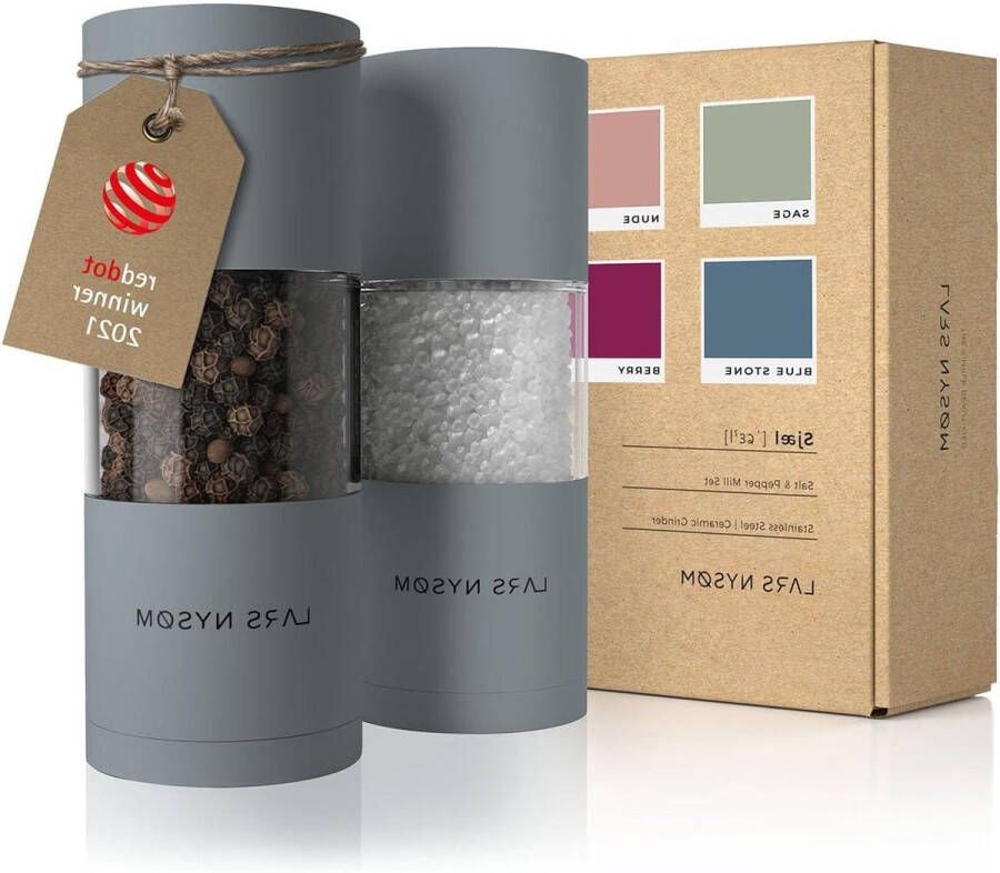 Zout- en pepermolenset met instelbare keramische molen roestvrij staal 2 stuks Design kruidenmolen set handleiding Cool Grey