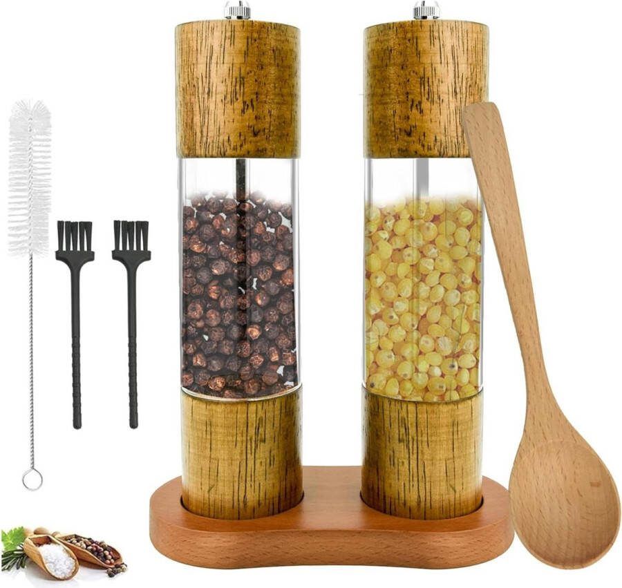 Zout- en Pepermolenset van 8 Inch Handmatige Zout Pepermolen Navulbaar en Verstelbaar Keuken Accessoires voor Specerijen Chili Sesam