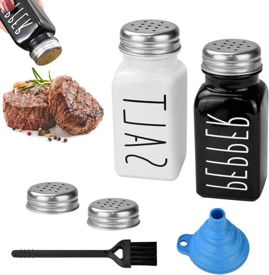 Zout- en peperstrooier set vintage glazen kruidenflessen zwart wit schudders zoutvaatjes inclusief deksel reinigingsborstel trechter kruidenpotjes voor . Zoutvaatje