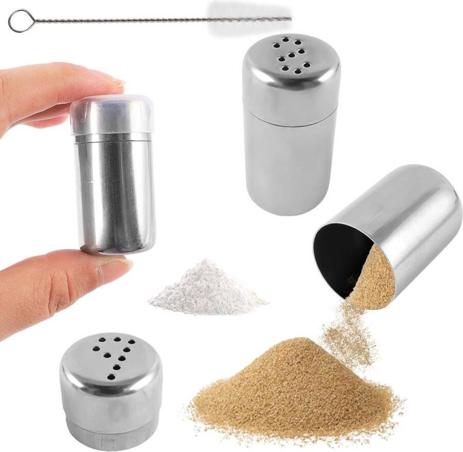 Zout- en peperstrooierset 2-delig roestvrij staal gematteerd Mini 5 ml peperstrooier voor bentobox auto kantoor camping Zoutvaatje