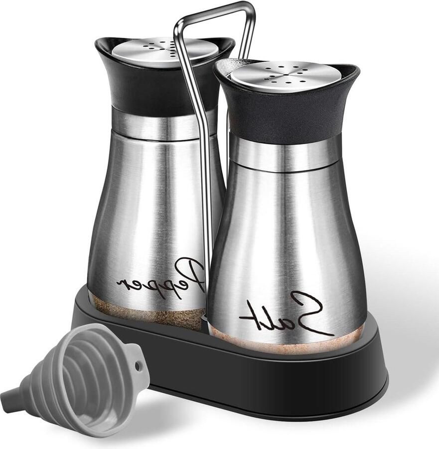 Zout- en peperstrooierset 2 stuks glazen bodem zoutvaatje zoutstrooier houder van glas roestvrij staal keuken BBQ camper bij te vullen te gebruiken Silvery Zoutvaatje