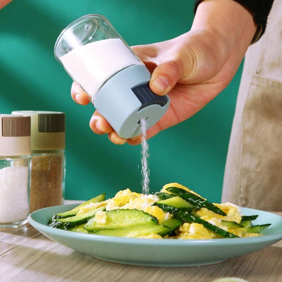 Zout- en peperstrooierset kruidenstrooier schudder set meetbaar zoutvaatje glazen aromadoos met geperste dosering 0 5 g zoutvaatje van glas kruidenpotjes voor keuken 2 stuks