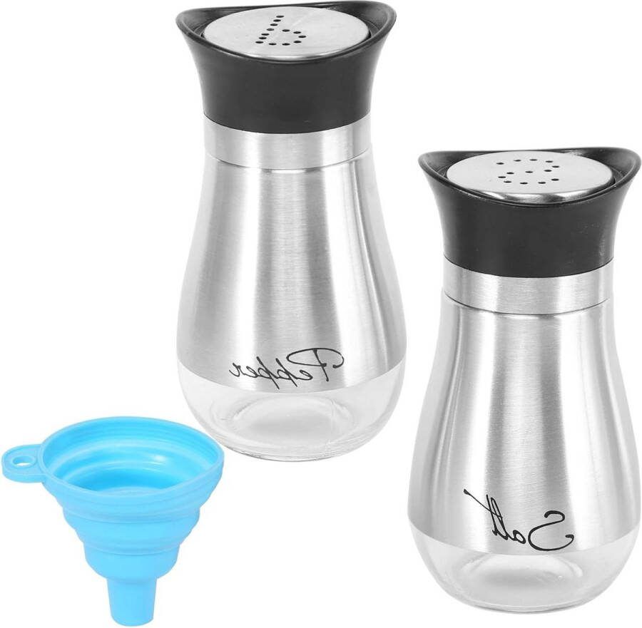 Zout- en peperstrooierset mini-zoutvaatje kruidenstrooier met instelbare gaten trechter strooier klein voor keuken kooktafel camper barbecue 120 ml zilver Zoutvaatje