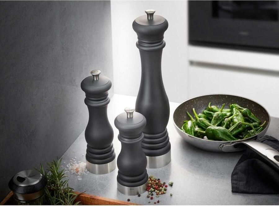 Zout- of pepermolen met verstelbare keramische molen kruidenmolen hout handmatig klassiek maat L zilver