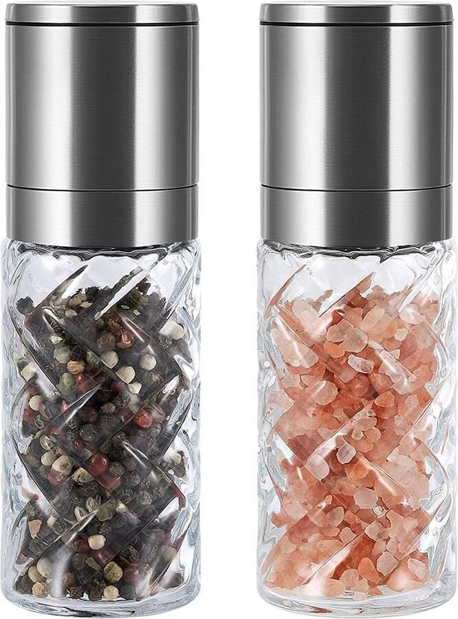 Zout Peper Grinder Set van 2 Kristal Glas Grote Molen Hervulbaar Roestvrij Staal Verstelbare Grofheid Keramisch Keuken Kruiden Shaker Geschenken Twee Stukken salt and pepper grinder set copper