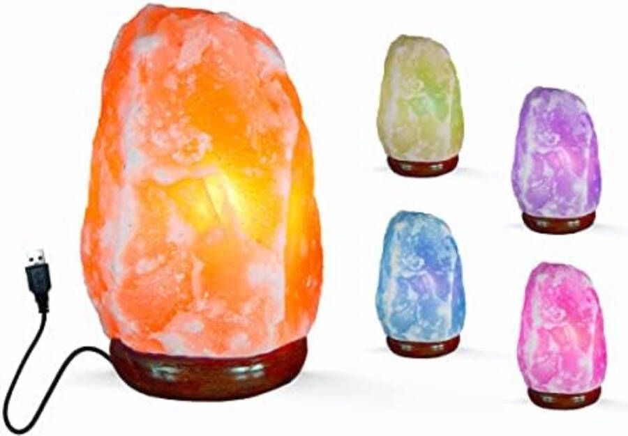 Zoutlamp Himalayazout Zoutlamp Nachtlampje Himalaya Zoutlamp Zoutsteen Lamp met natuurlijke houten basis (kleur veranderen)