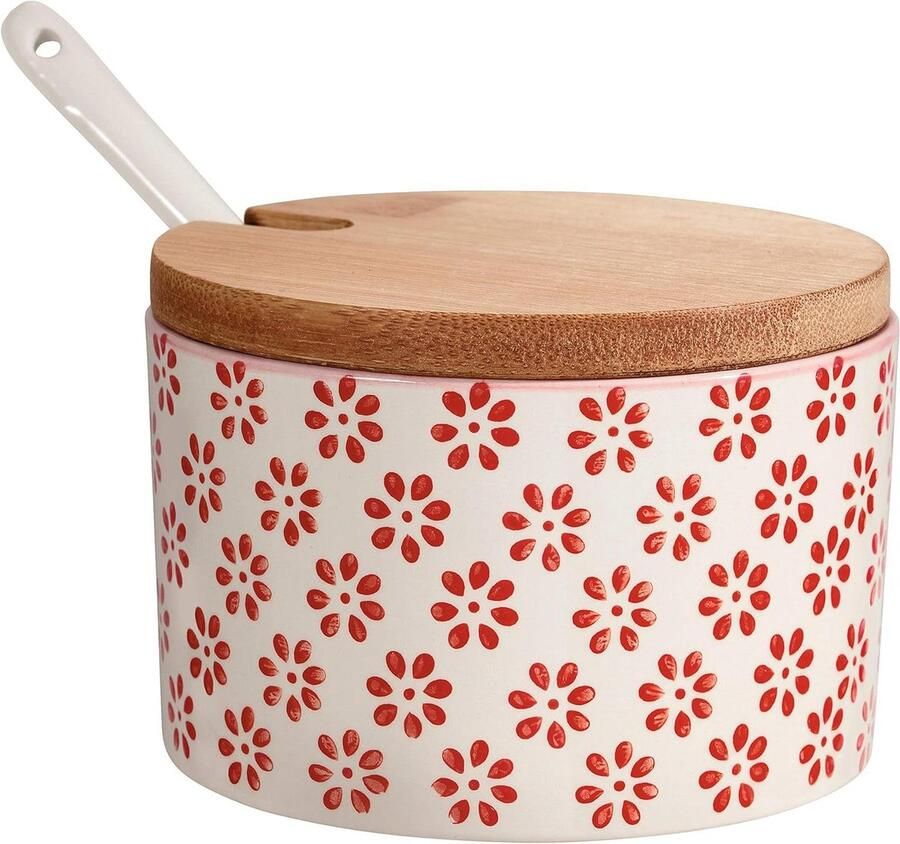 Zoutpot deksel lepel Susie retro suikerpot vintage pot jam Ø 10 cm rood keramiek nostalgisch 250 ml Zoutpot