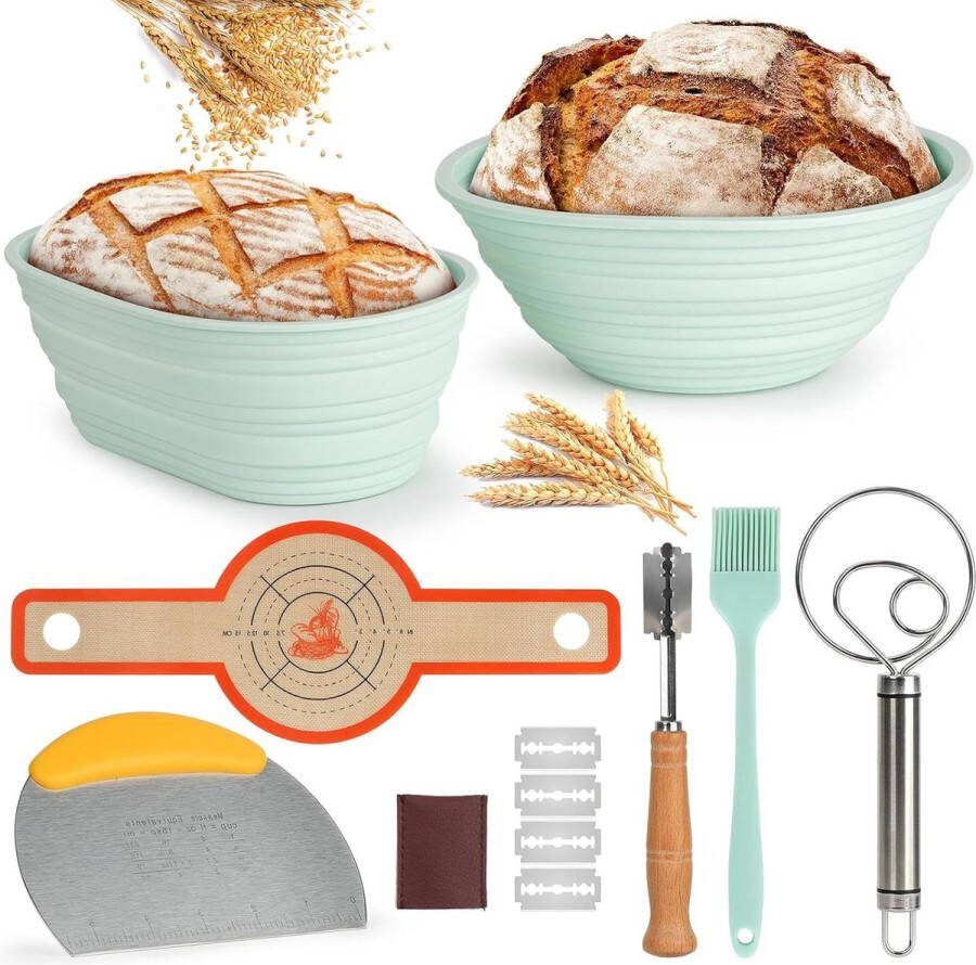Zuurdesem Bak Benodigdheden Startpakket 9 inch Rond & 10 Ovaal Broodmand Silicone Brood Slinger Brood Lame Brood Garde Deegsnijder Siliconen Olieborstel
