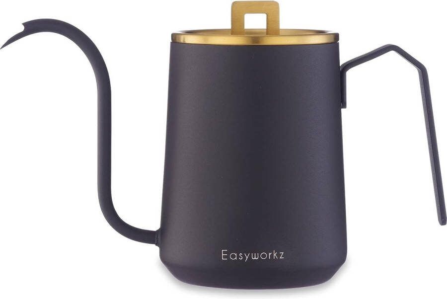 Zwanenhals gieten via koffieketel 600 ml roestvrij staal handdruppel koffiekan met lange smalle uitloop geborsteld goud zwart