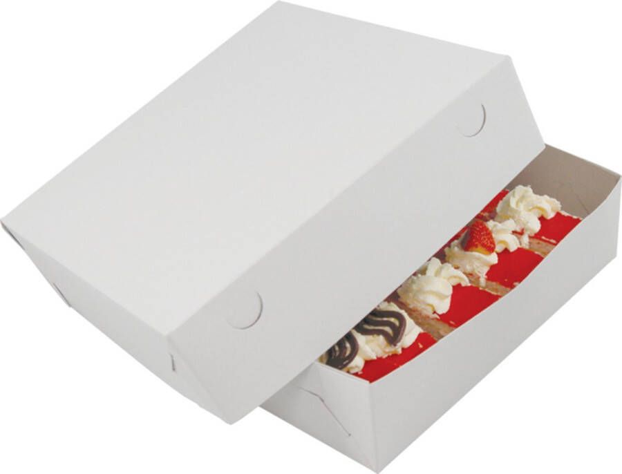 Zwanenhals verzenddoos Backery Box karton 30x30x8cm wit 50 stuks Taartdoos Gebaksdoos