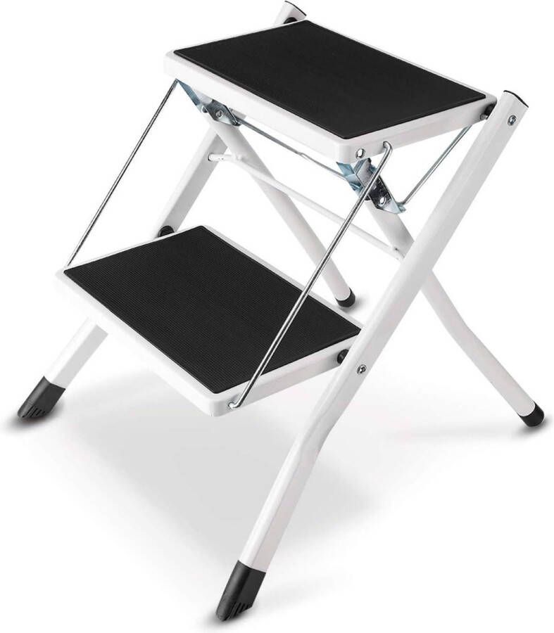 Zware 2-laagse opstapladder kruk Opvouwbare ladder Multifunctionele kleine stalen 2-staps ladder Antislip oppervlak voor thuiskeuken en zolderwoonkamer