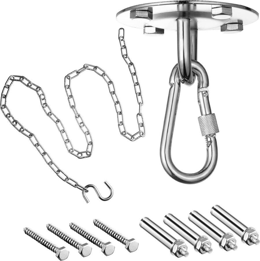 Zware belasting Plafondhaak voor hangstoelen tot 200 kg Verlengketting 150 cm Schommelhaak voor hangmatten Bevestiging beton hout Speelplaats veranda zitting trapeze yoga bokszak