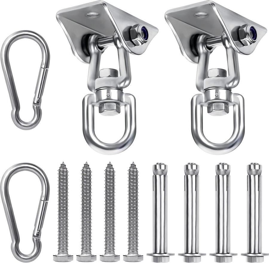 Zware Kwaliteit 360 Graden Roterende Swivel Haken met Schroeven (2 Pak) Roestvrij Stalen Schommel Hangers 400kg Capaciteit Hangmat Stoel Zandzak Schommelset