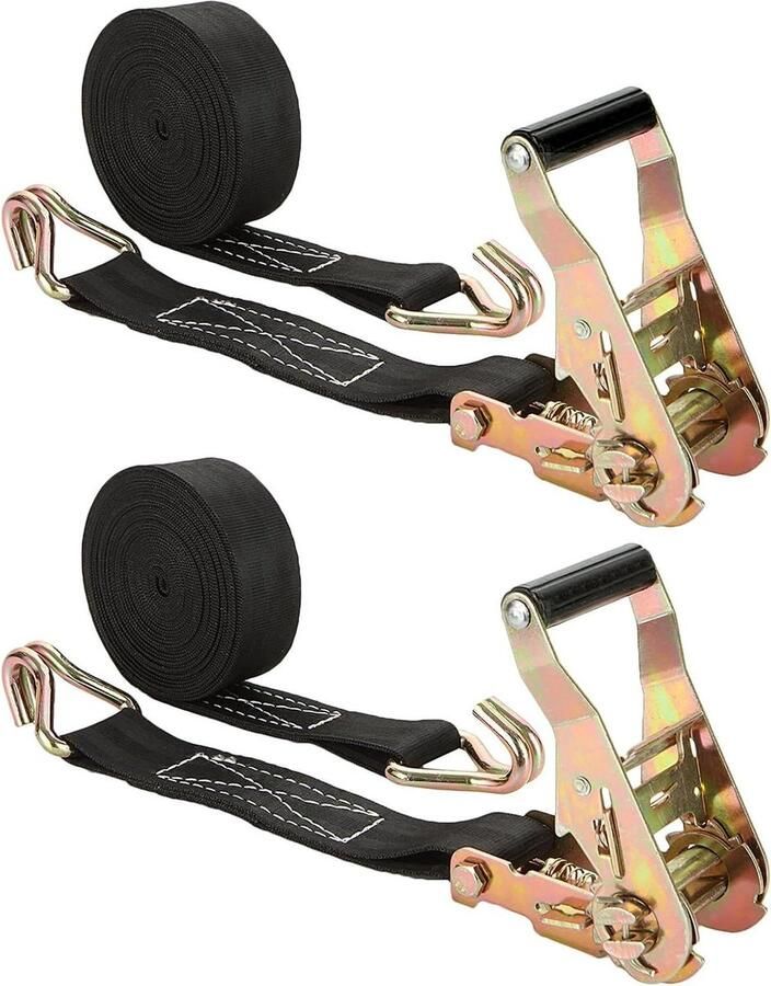 Zware Ratchet Bandjes Set 6 m x 4 cm Ratchet Tie down Bandjes Zwarte Sjorbanden Bevestigen Bandjes met Haken Spanriemen 4000LB Werkbelasting Lading Vrachtwagens Motorfiets Trailer Spanbanden met ratel