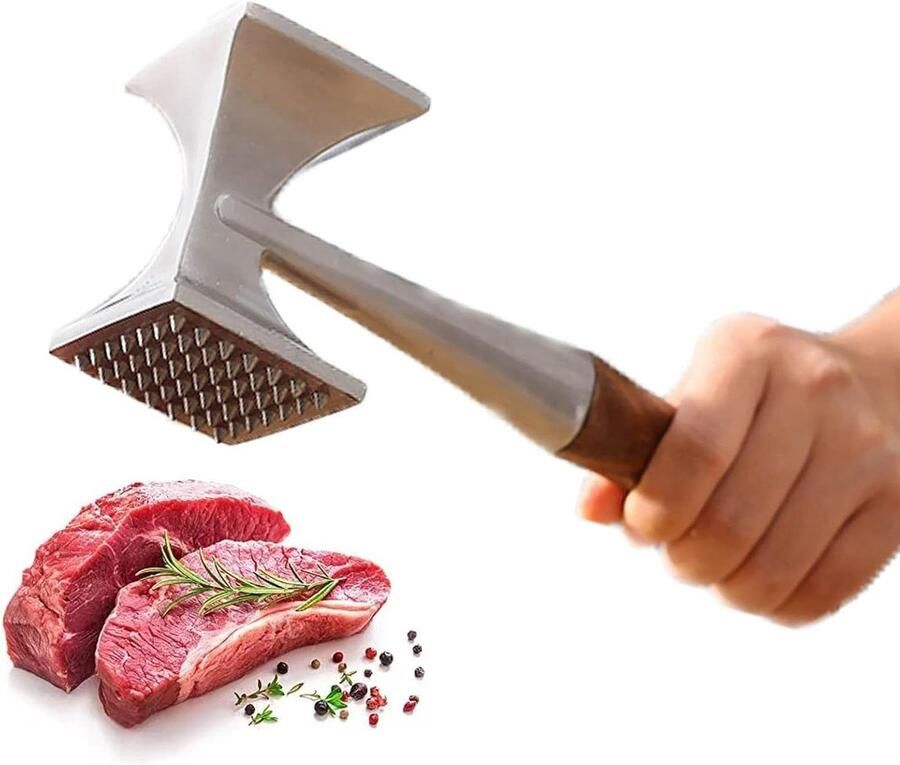 Zware Vleeshamer Dubbele Zijden Nagels Vlees Hamer Steakhamer met Houten Handvat Hoogwaardige Zinklegering 2-in-1 Vleeshamer 26 cm
