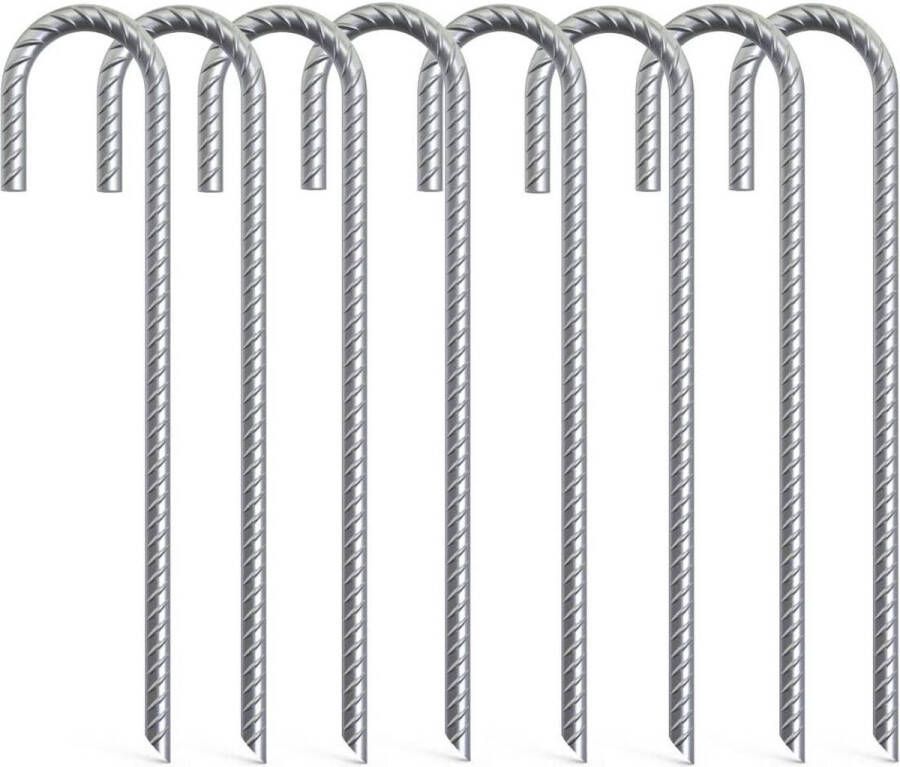 Zware wapeningsstokken 40 cm gegalvaniseerde grondankers roestbestendig gebogen stalen J-haak wrijvingsgrip ribbels kampeertenten trampolines luifelpoorten hek schommel