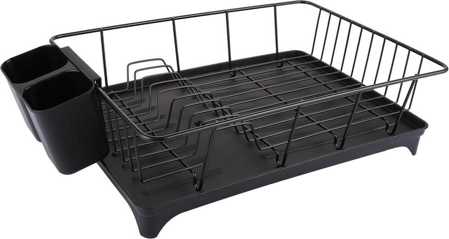 Zwart afdruiprek 42x30x13 cm roestvrij staal bestekhouder afdruipbak keukenspoelbak 1 stuk