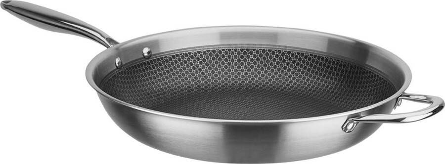 Zwart braadpan met handgreep en honingraatstructuur Diameter 36 cm