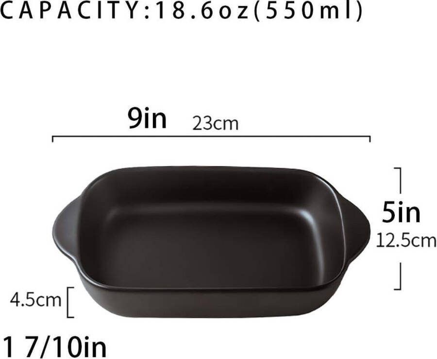 Zwart Kleine keramische rechthoekige ovenschaal voor oven lasagn-23 x 12 5 cm(550ML)