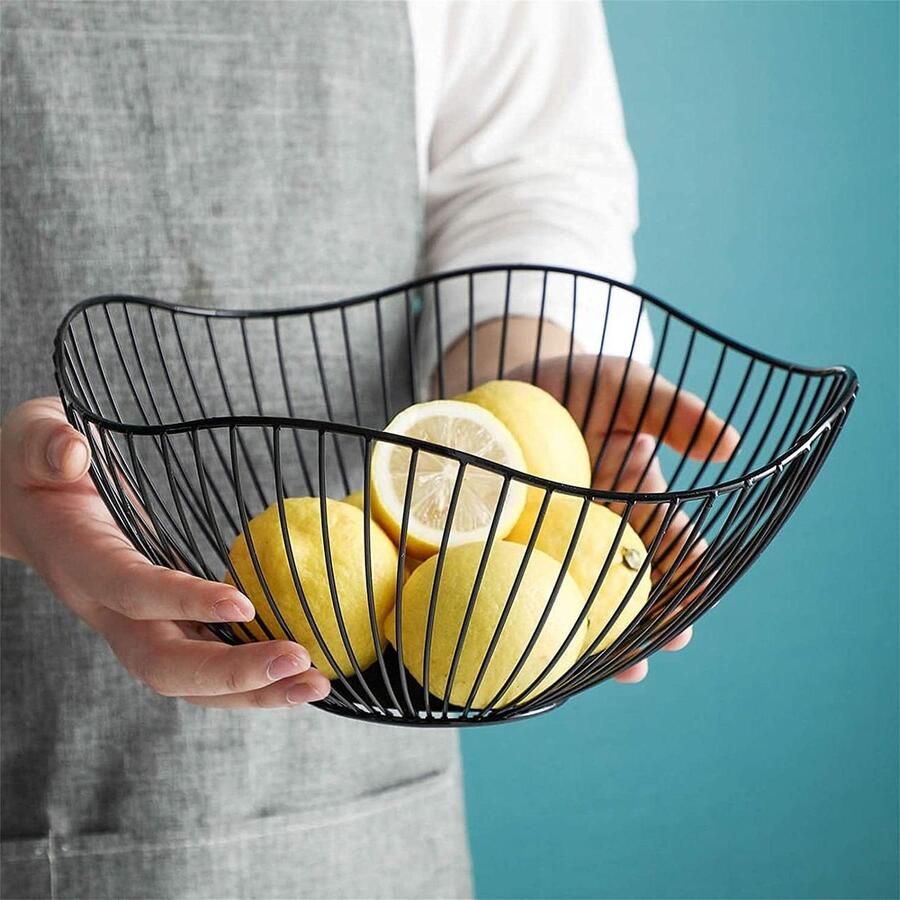 Moderne ronde fruitmand zwart metaal 267 x 122 x 10 cm ijzeren fruitschaal met trendy design