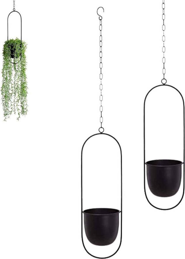 Zwart metalen plafond hangende bloempot voor vetplanten decoratieve bloempot wanddecoratie (ovaal)