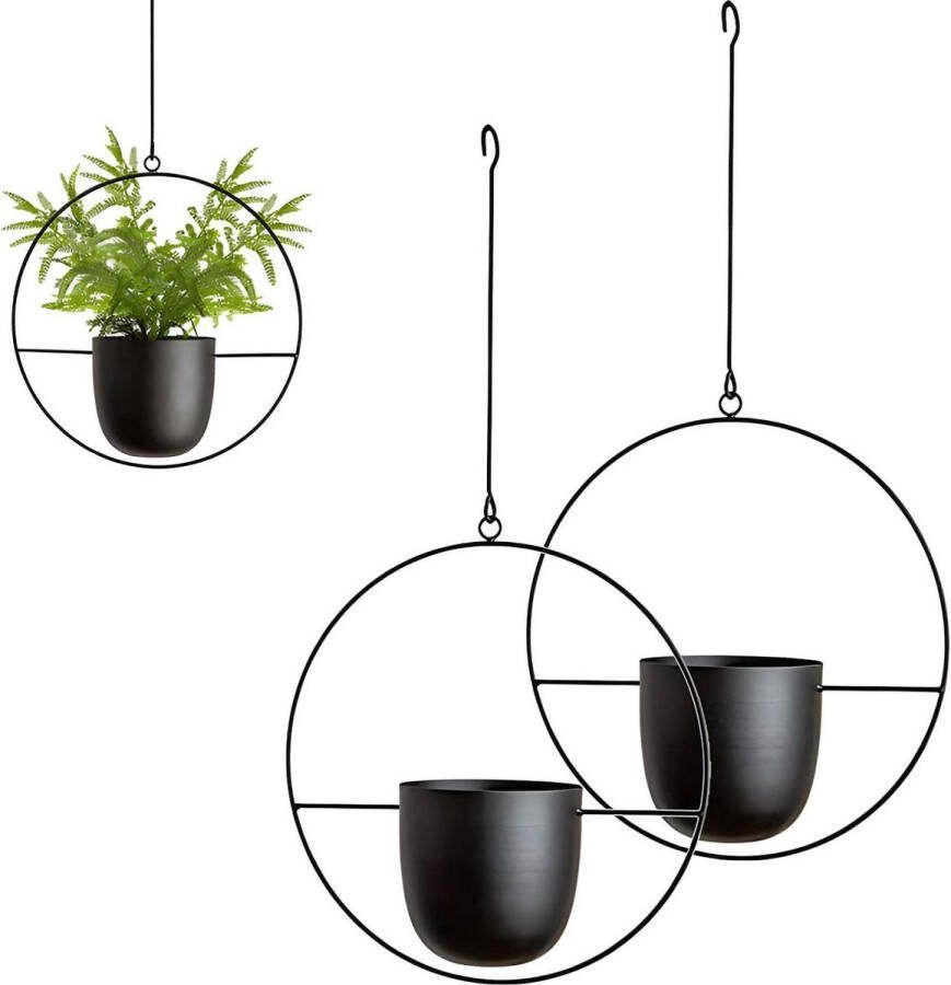 Zwart metalen plafond hangende bloempot voor vetplanten decoratieve wanddecoratie pot (rond)
