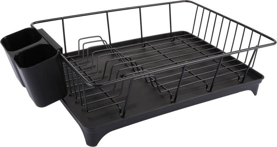 Zwart roestvrijstalen afdruiprek 42 x 30 x 13 cm bestekhouder afdruipbak keukenspoelbak 1 stuk