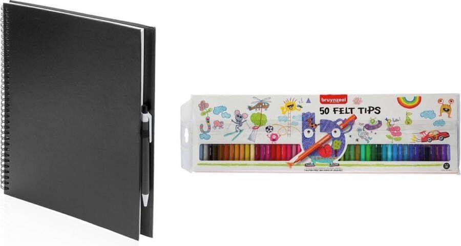 Zwart schetsboek tekenboek met 50 viltstiften Tekenen kleuren