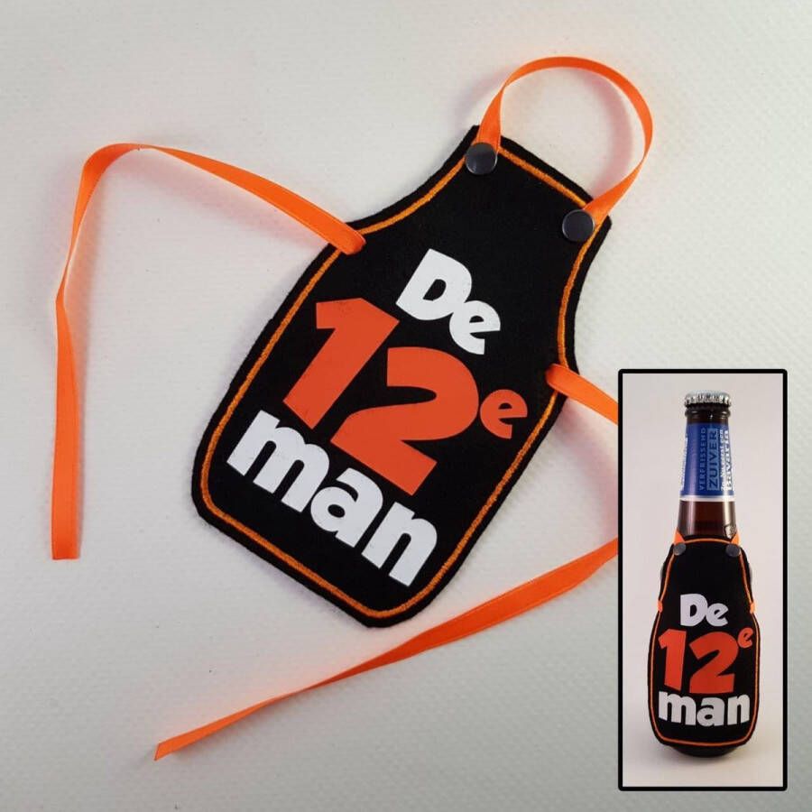 Zwart schortje voor bierfles met De 12e man biertje cadeautje pilsje voetbal EK WK oranje