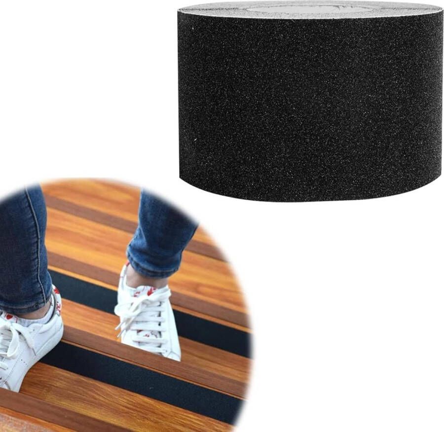 Zwarte antislip plakstrip 20 cm x 5 meter trap treden tape lijm antislip plakband voor binnen en buiten zelfklevend slijtvast