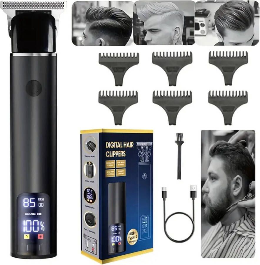 Zwarte Baardtrimmer Scheerapparaat USB Oplaadbaar LED-display