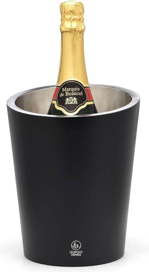 Zwarte conische dubbelwandige champagnekoeler van roestvrij staal ideaal voor het koelen van champagneflessen of champagneflessen 173x173x220