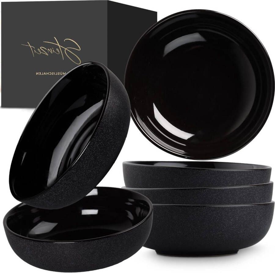 Zwarte design bowl kom extra grote soepkommen vaatwasmachinebestendig keramieken mueslikom 6 x 750 ml