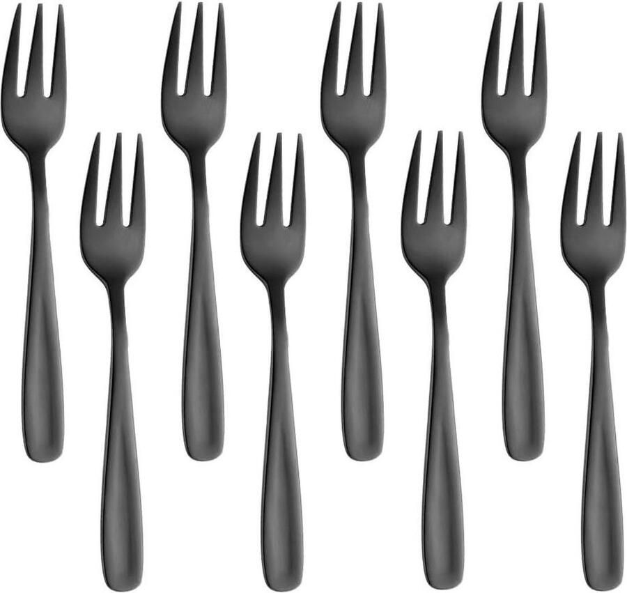Zwarte Dessertvorken van Roestvrij Staal 18 10 Set van 8 5.3 inch Fruitvorken voor Salade en Aperitief Gebaksvorkjes