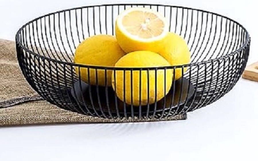 Zwarte draad fruitschaal 28 x 8 cm grote metalen fruitmand modern. Hoedt het fruit langer vers